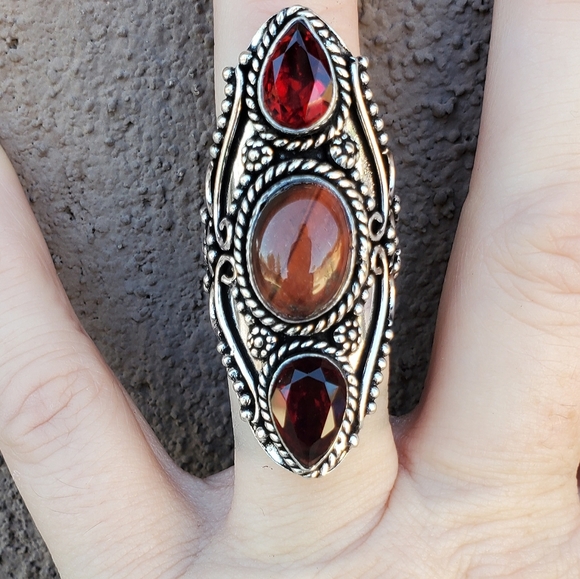 New Red Tiger Eye and Garnet Silver Statement Ring. - Picture 10 of 13